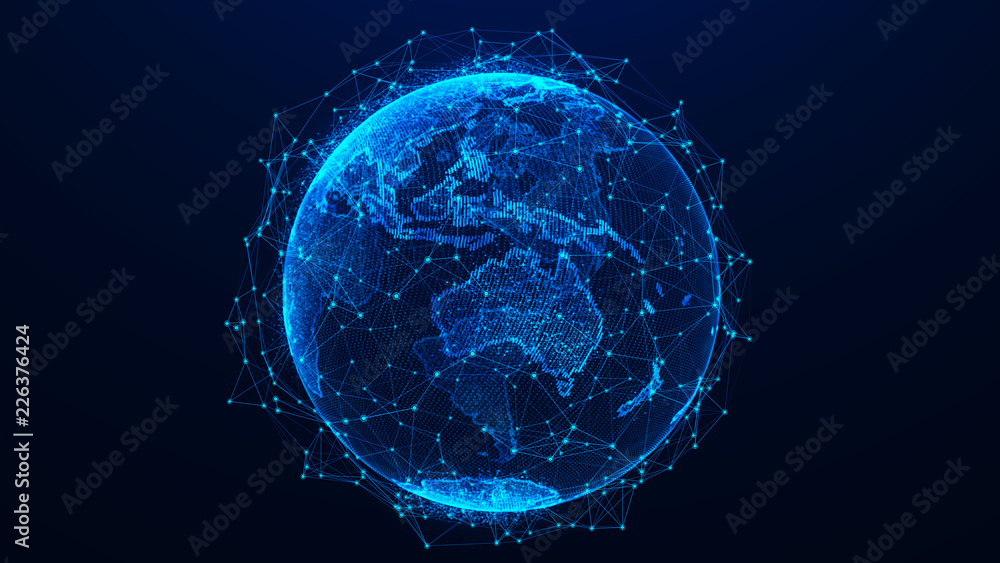 Aufkleber Global network concept. World map point. Global network planet Earth. 3D rendering.
