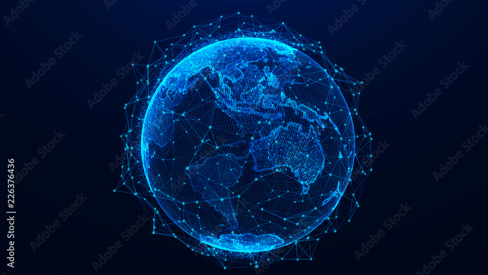 Aufkleber Global network concept. World map point. Global network planet Earth. 3D rendering.