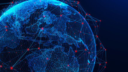 Global network concept. World map point. Global network planet Earth. 3D rendering.