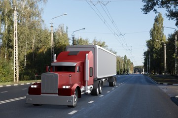 Truck on the road,3d render.