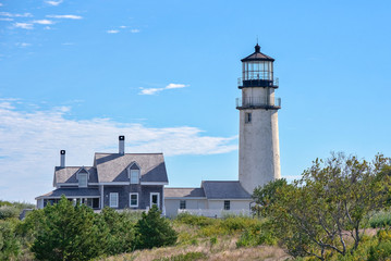 Fototapeta na wymiar A light house in Cape Cod along the Cape Cod National Seashore in Massachusetts.