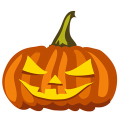 Ripe pumpkin with carved eyes and mouth. Attribute of the holiday of Halloween isolated on a white background. Vector cartoon close-up illustration.