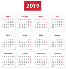 2019 Spanish calendar in red and white