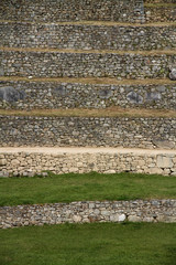 close up structure of machu picchu inca terrace peru