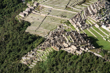machu picchu view from huayna picchu mountain, closeup