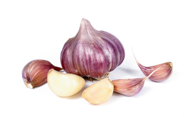 Garlic vegetable closeup isolated on white background