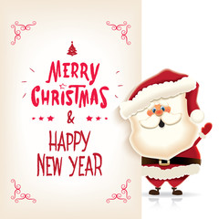 Fototapeta na wymiar Santa Claus with retro textual signboard isolated on a white background.Vector illustration for Christmas greeting.