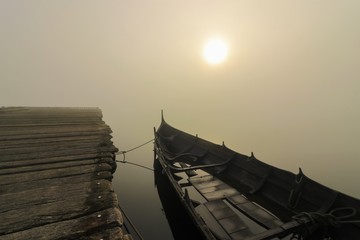 viking ship in the mist