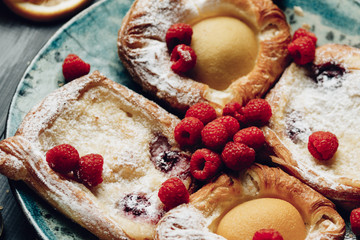 Buns with ripe raspberries