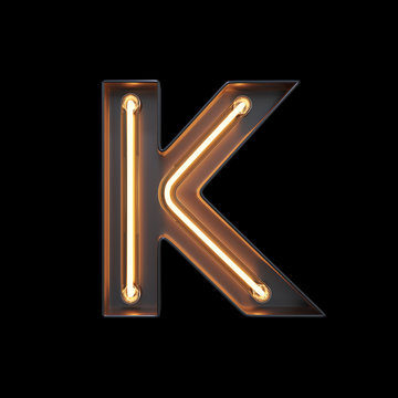 recommend clip art: Neon Light Alphabet K with clipping path. 3D illustration
