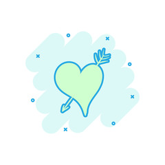 Cartoon colored heart icon in comic style. Love hand drawn illustration pictogram. Heart sign splash business concept.