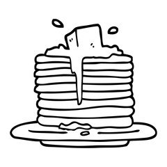 black and white cartoon butter melting on pancakes