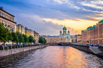 Holy Isidore church at sunset. Saint-Petersburg, Russia