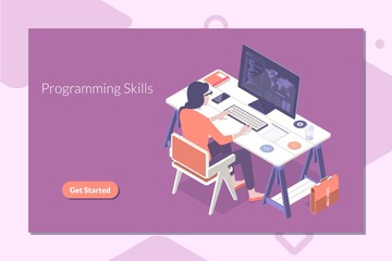 Modern flat design isometric concept of Programming and coding skills for banner and website.Vector illustration