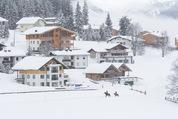 austrian snow covered winter village