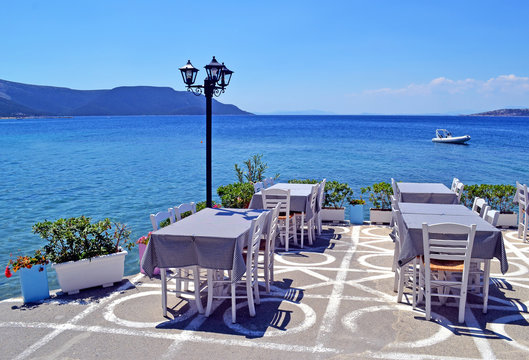 traditional greek tavern in front of the sea at Nea Styra Euboea Greece