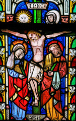 Crucifixion of Jesus Christ - Stained Glass in Sint Truiden Cathedral