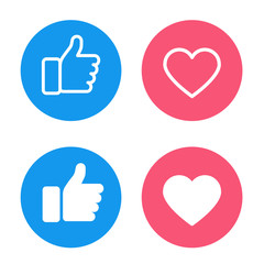 Thumbs up and heart icon. Flat style - stock vector.