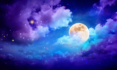 Papier Peint photo Pleine lune Full moon with stars at dark night sky .
