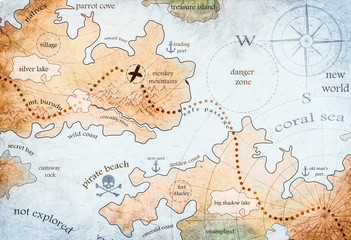 map of pirate treasure island - obrazy, fototapety, plakaty