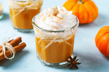 Pumpkin Spice Latte, Coffee, Milkshake or Smoothie with Whipped Cream and Cinnamon