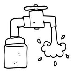 black and white cartoon running faucet