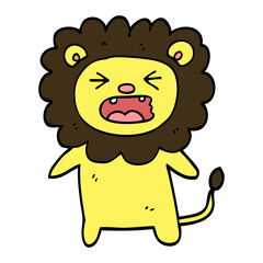 hand drawn doodle style cartoon roaring lion