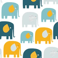 Foto op Plexiglas Olifant Naadloos patroon met grappige olifanten. Kindermode print. Vector hand getekende illustratie.
