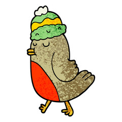 grunge textured illustration cartoon christmas robin