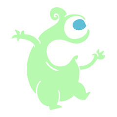 flat color illustration cartoon green alien