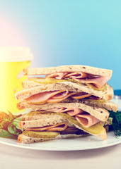 fresh sandwich with ham and bread, lunch