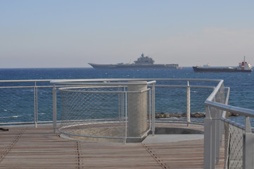 The beautiful warship on sea.