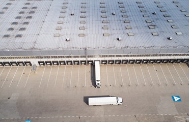 Aerial drone view on distribution center