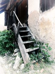 Old wooden steps to barn