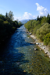 Fototapeta na wymiar View over river Gail in direction West near St. Daniel, Carinthia, Austria