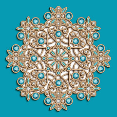 Vintage round jewellery pattern on turquoise background