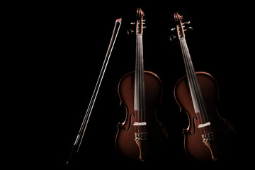 Violin with bow. Classical orchestra music instruments