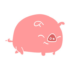 flat color illustration cartoon pig