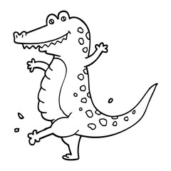 black and white cartoon dancing crocodile