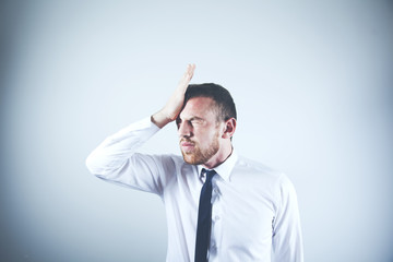 angry man hand in face