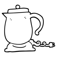 black and white cartoon kettle