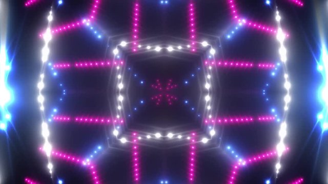 VJ lights multicolored flashing spot light. Wall stage led blinder blinking pink. Club concert dance disco dj matrix beam dmx fashion. floodlight halogen headlamp.