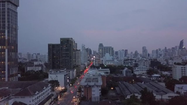 Dolly over Thonglor car lights in Bangkok, Thailand