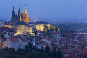 Fototapeta na wymiar Night Prague City with gothic Castle, Czech Republic