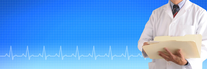 Doctor over a Health Care background with EKG graph