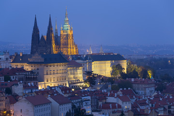 Naklejka premium Night Prague City with gothic Castle, Czech Republic