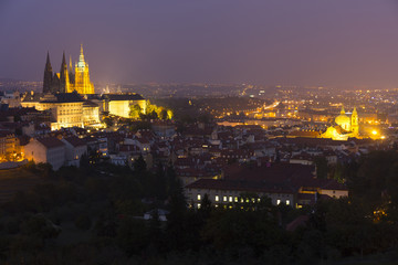Night Prague City with gothic Castle, Czech Republic