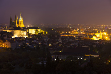 Fototapeta na wymiar Night Prague City with gothic Castle, Czech Republic