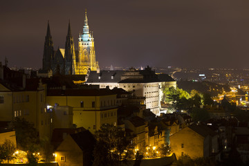 Fototapeta na wymiar Night Prague City with gothic Castle, Czech Republic