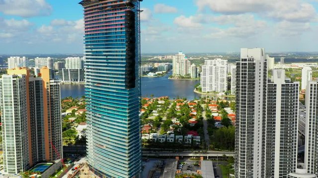 Stock Drone footage highrise towers Florida on beach